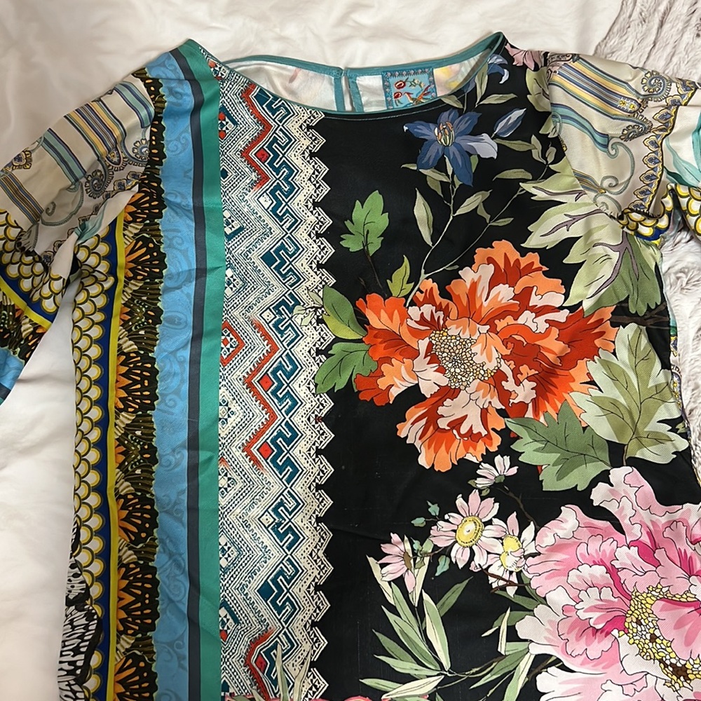 100% Silk Johnny Was Floral butterfly bird printed multicolor dress - Picture 2 of 6